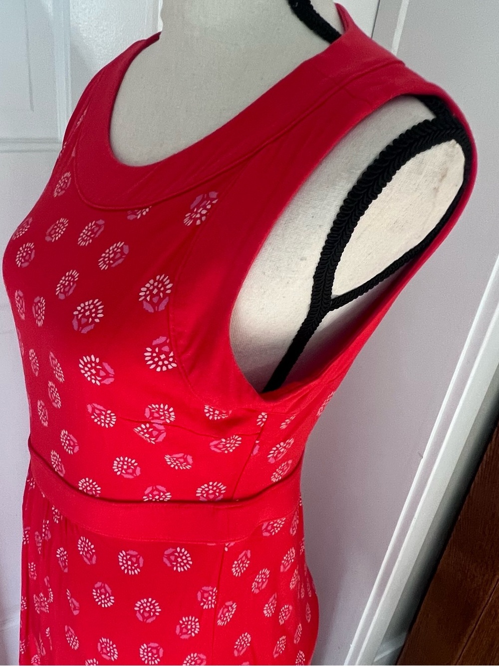 Lands End Red Sleeveless Maxi Dress, Floral Pattern, Empire Waist, Sz S - Picture 3 of 10